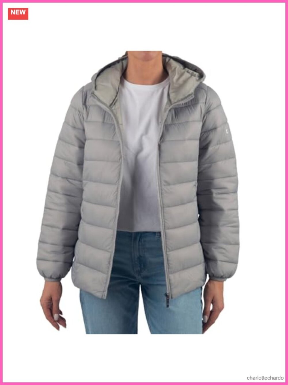 Womens Hooded Puffer Jacket Nylon Water-Resistant Packable Winter Coat